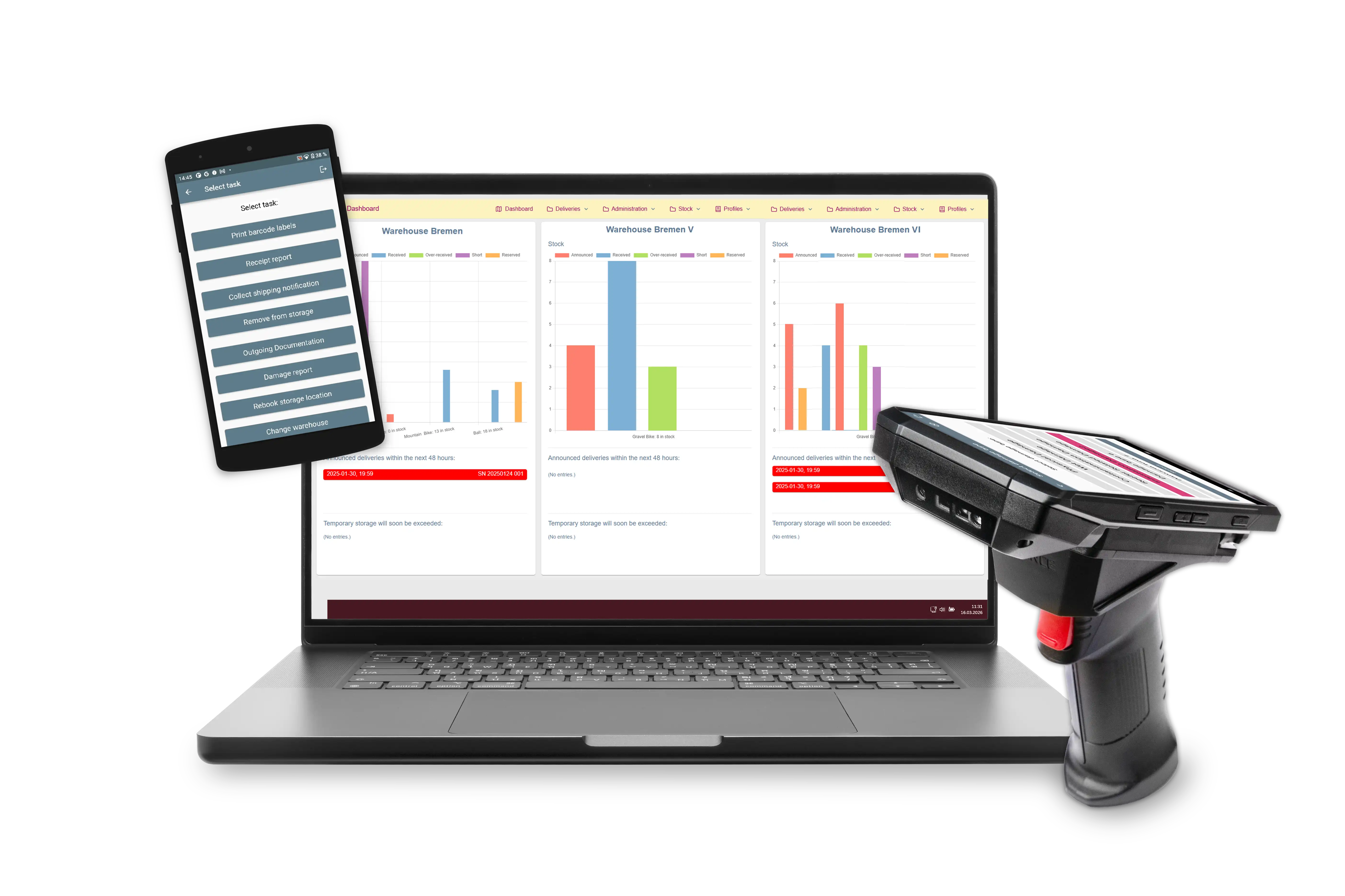 Speedson on a scanner, Phone and the dashboard of the Speedson app on a laptop